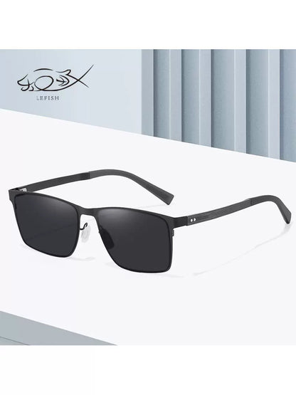 Casual Men Nylon Polarized Sunglasses Inner Pin Kick-off with Glasses Option Glasses Square Frame Glasses Leg Carved Polarized Sunglasses