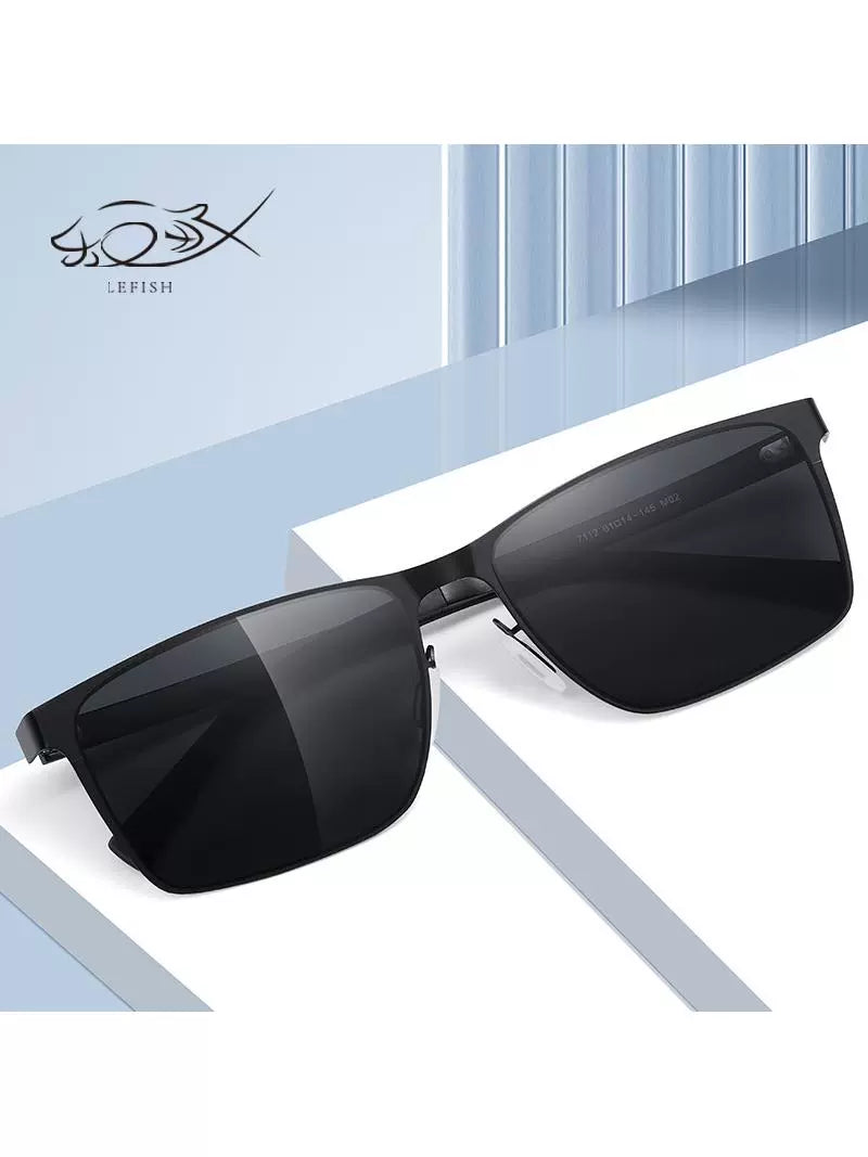 Casual Men Nylon Polarized Sunglasses Inner Pin Kick-off with Glasses Option Glasses Square Frame Glasses Leg Carved Polarized Sunglasses