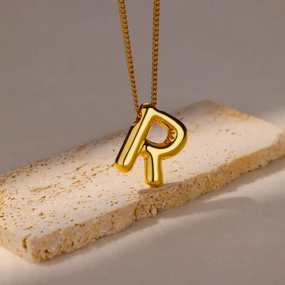 Stainless Steel Collares Chunky Alphabet Balloon 3D Letter Initials Gold Plated Pendant Necklace for Women Personalized Jewelry