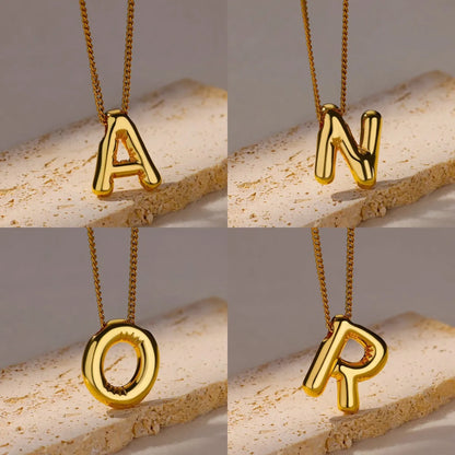 Stainless Steel Collares Chunky Alphabet Balloon 3D Letter Initials Gold Plated Pendant Necklace for Women Personalized Jewelry