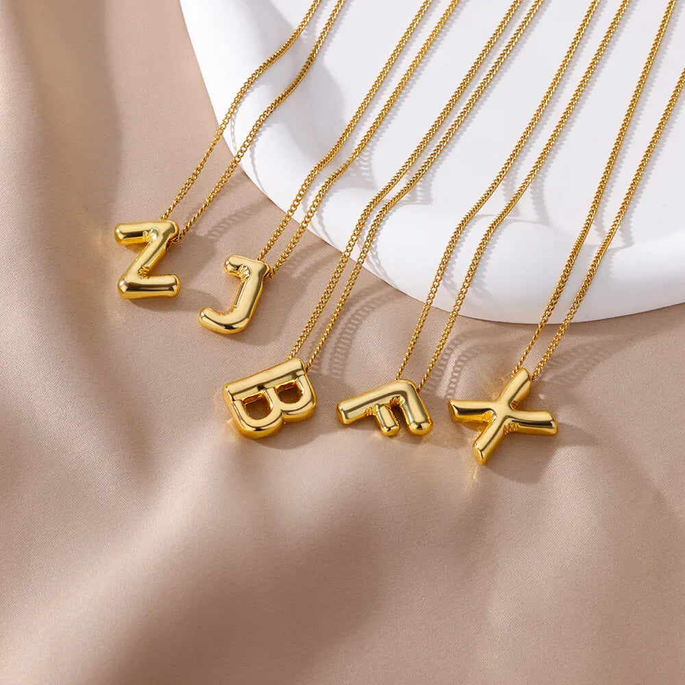 Stainless Steel Collares Chunky Alphabet Balloon 3D Letter Initials Gold Plated Pendant Necklace for Women Personalized Jewelry