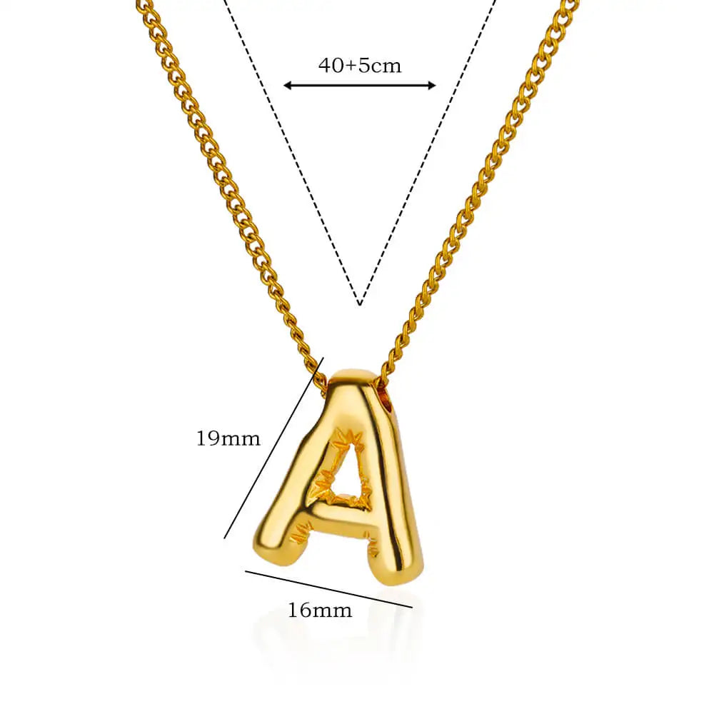 Stainless Steel Collares Chunky Alphabet Balloon 3D Letter Initials Gold Plated Pendant Necklace for Women Personalized Jewelry